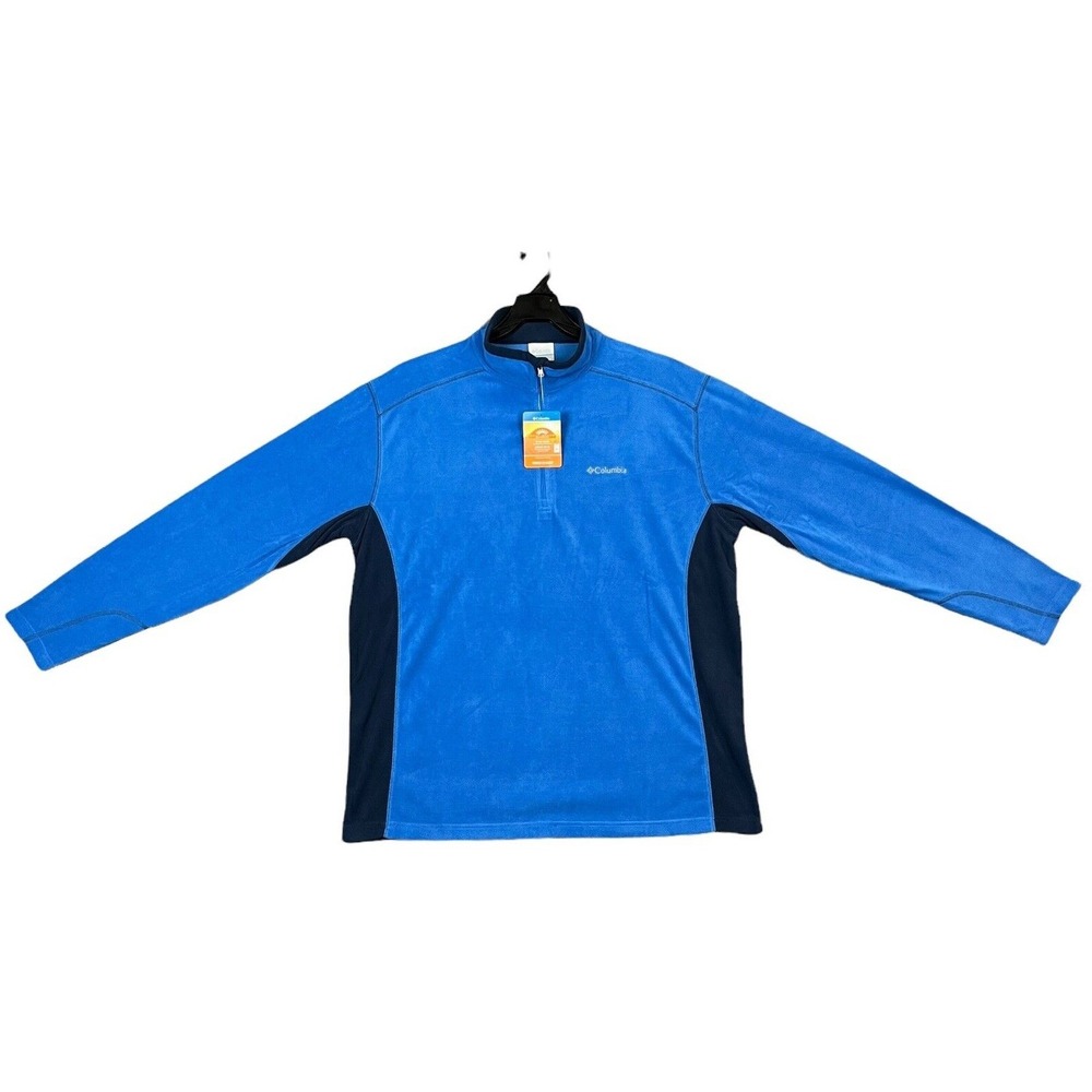 Columbia Mens Fleece Pullover Sweater Size 1X Royal Blue 1/4 Zip Sun Protection - Picture 2 of 10